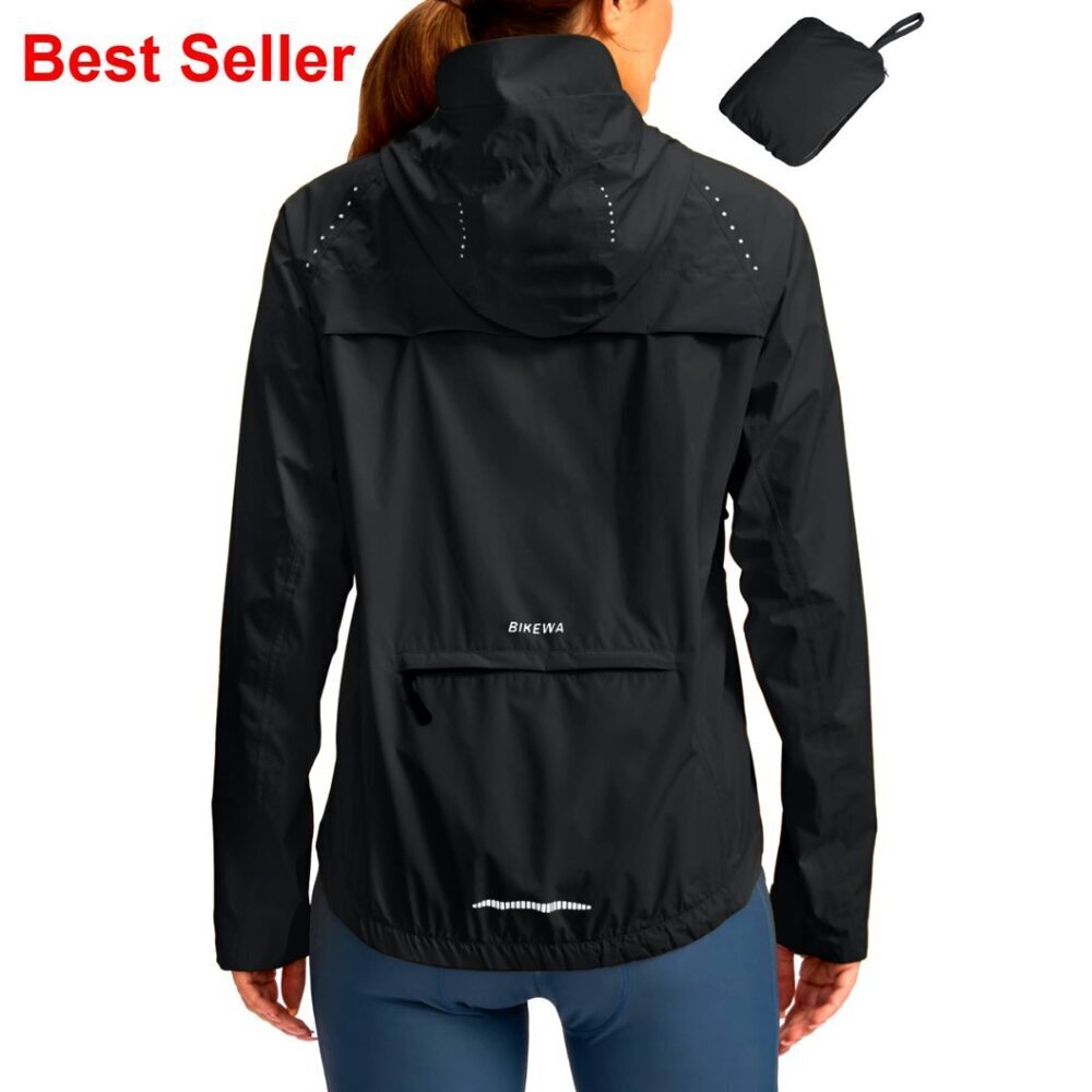 Waterproof Windbreaker Cycling Jacket Lightweight Packable Hooded Reflective